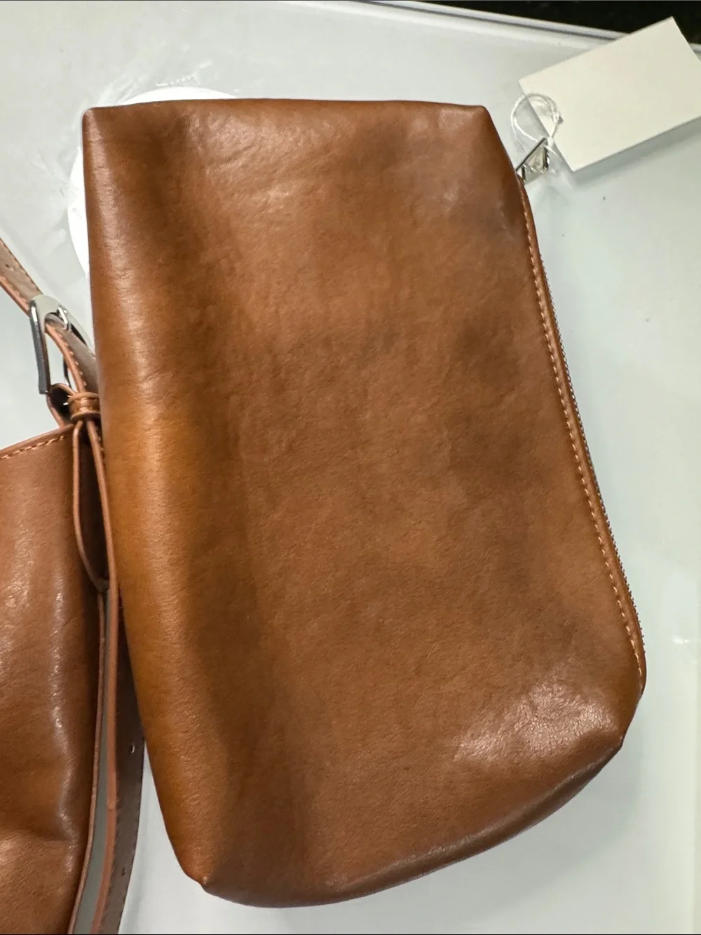 Cognac Vegan Leather Shoulder Bag and Pouch
